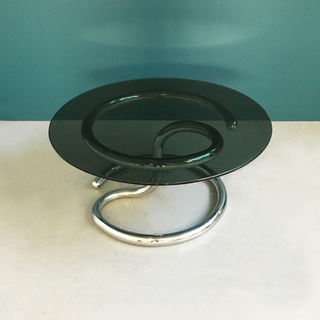 Metal Italian Space Age Anaconda smoked Glass Coffee Table by Paul Tuttle, 1970s For Sale