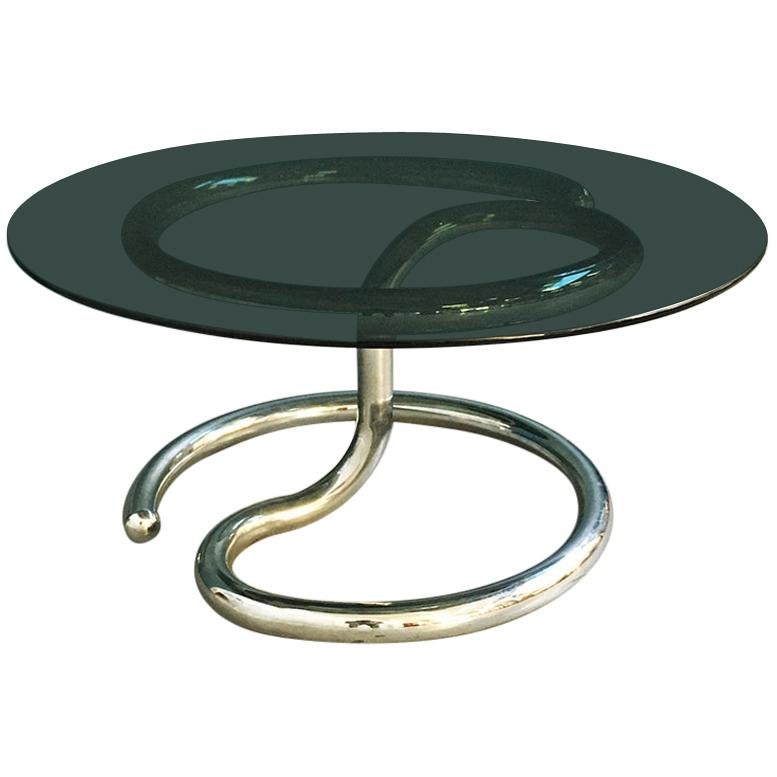 Italian Space Age Anaconda smoked Glass Coffee Table by Paul Tuttle, 1970s For Sale