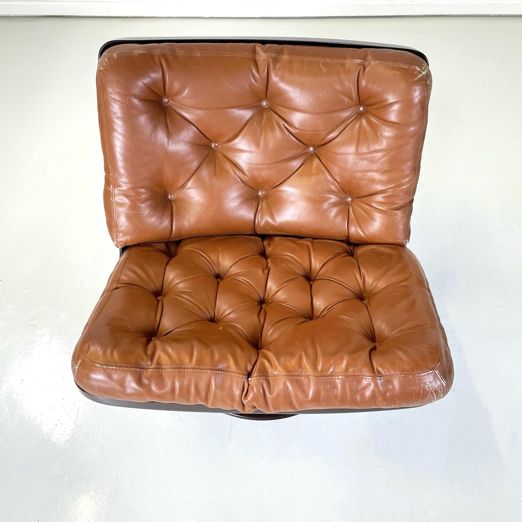 Italian Space Age Armchair in Brown Leather and Black Plastic by Play, 1970s For Sale 2
