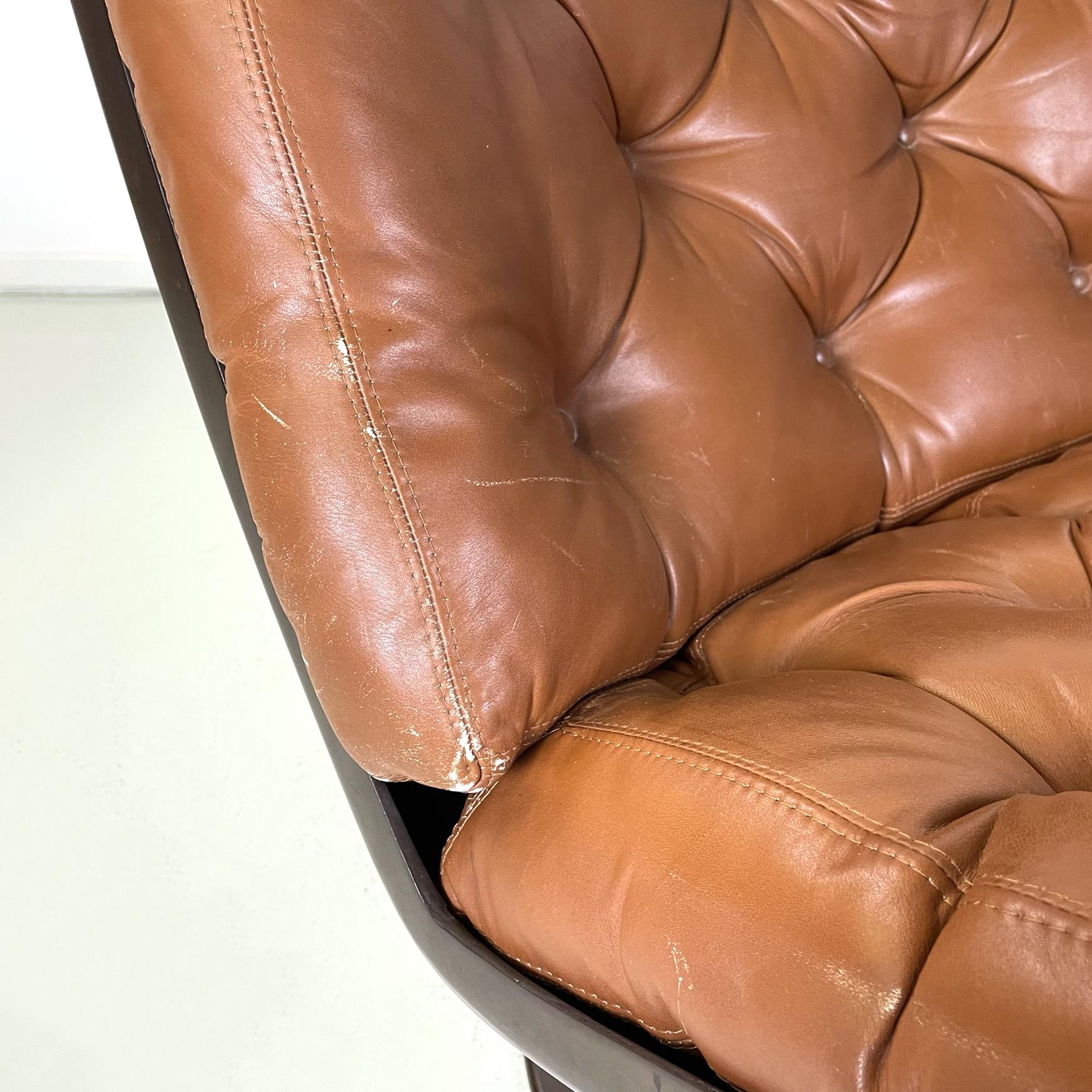 Italian Space Age Armchair in Brown Leather and Black Plastic by Play, 1970s For Sale 5