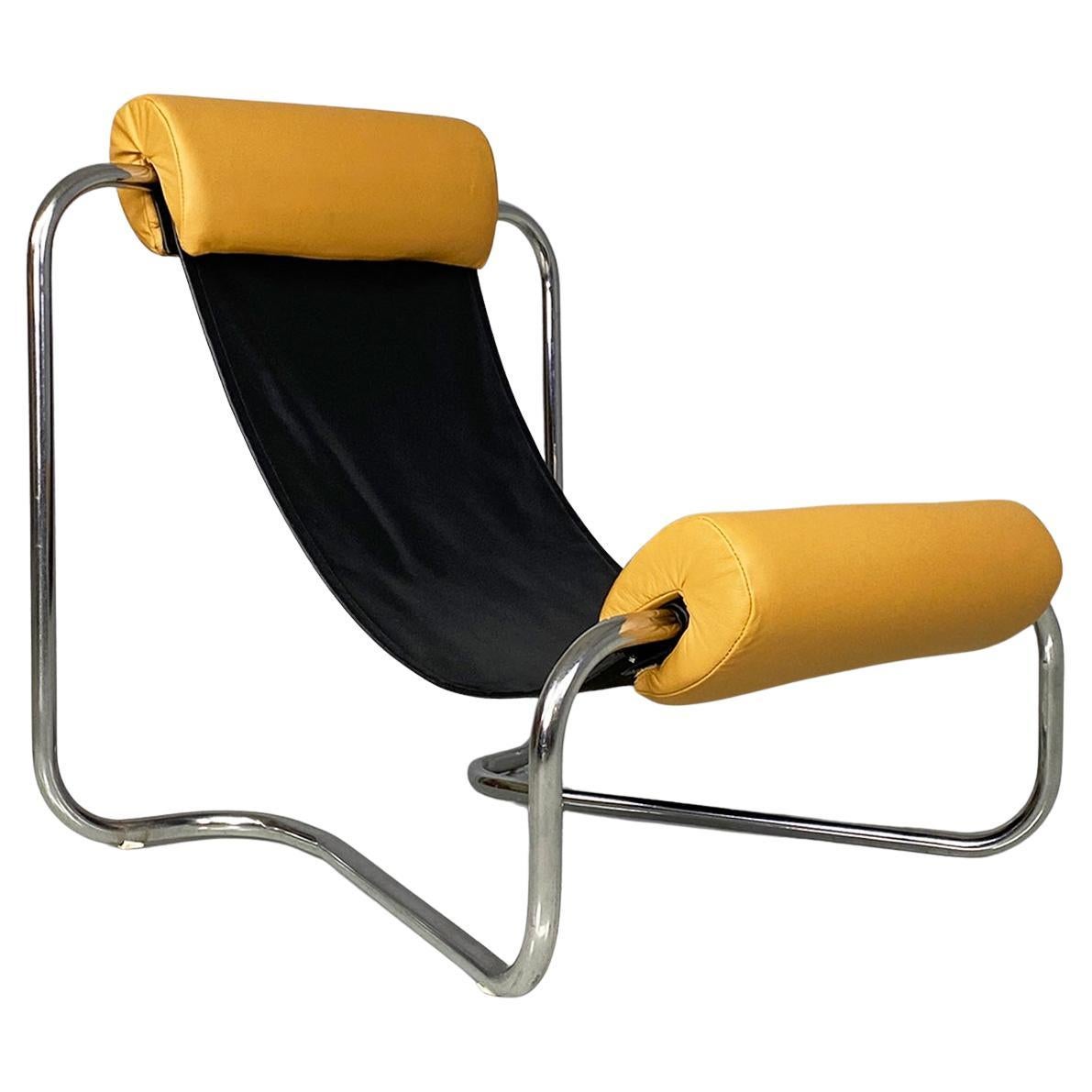 Italian space age armchair in leatherette and chromed metal, 1970s