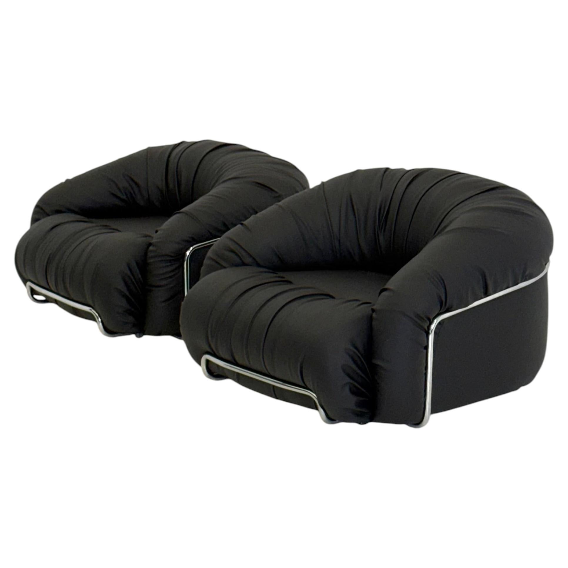 Italian Space Age armchairs in black For Sale