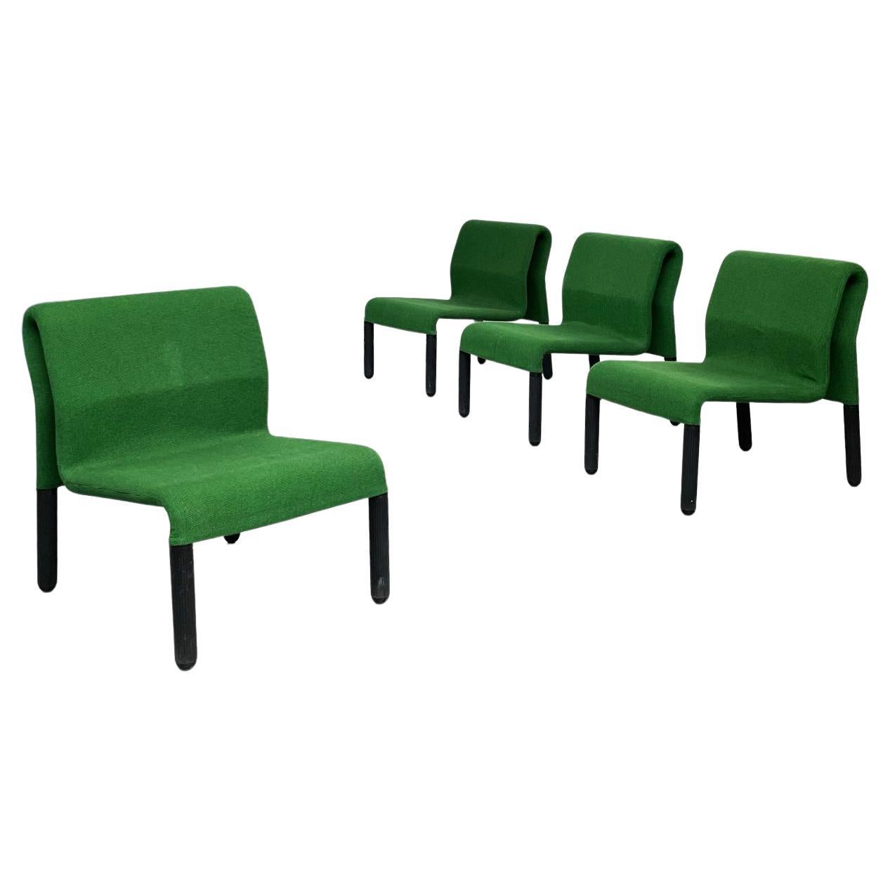 Italian Space Age Armchairs in Green Fabric and Black Plastic, 1970s