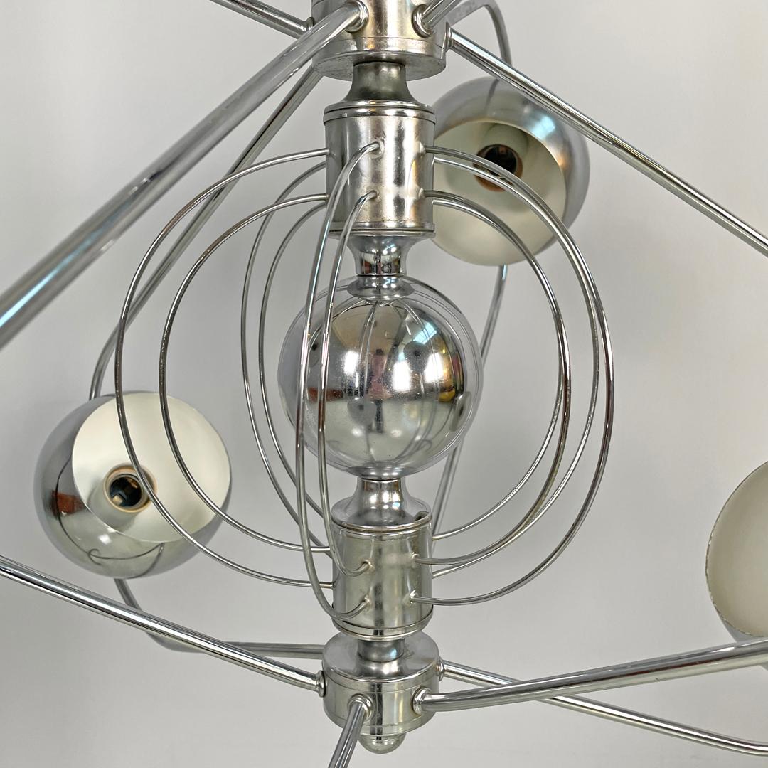 Italian Space Age atom shaped ceiling lamp in chromed metal, 1970s For Sale 4