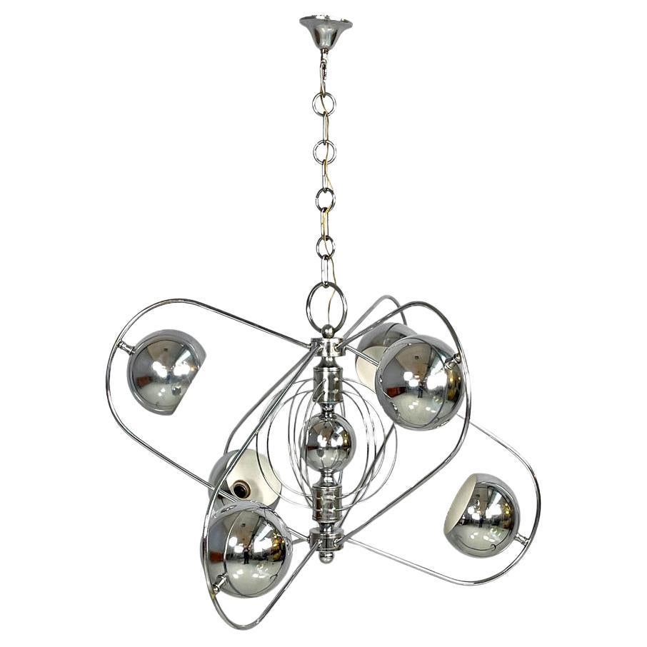 Italian Space Age atom shaped ceiling lamp in chromed metal, 1970s For Sale