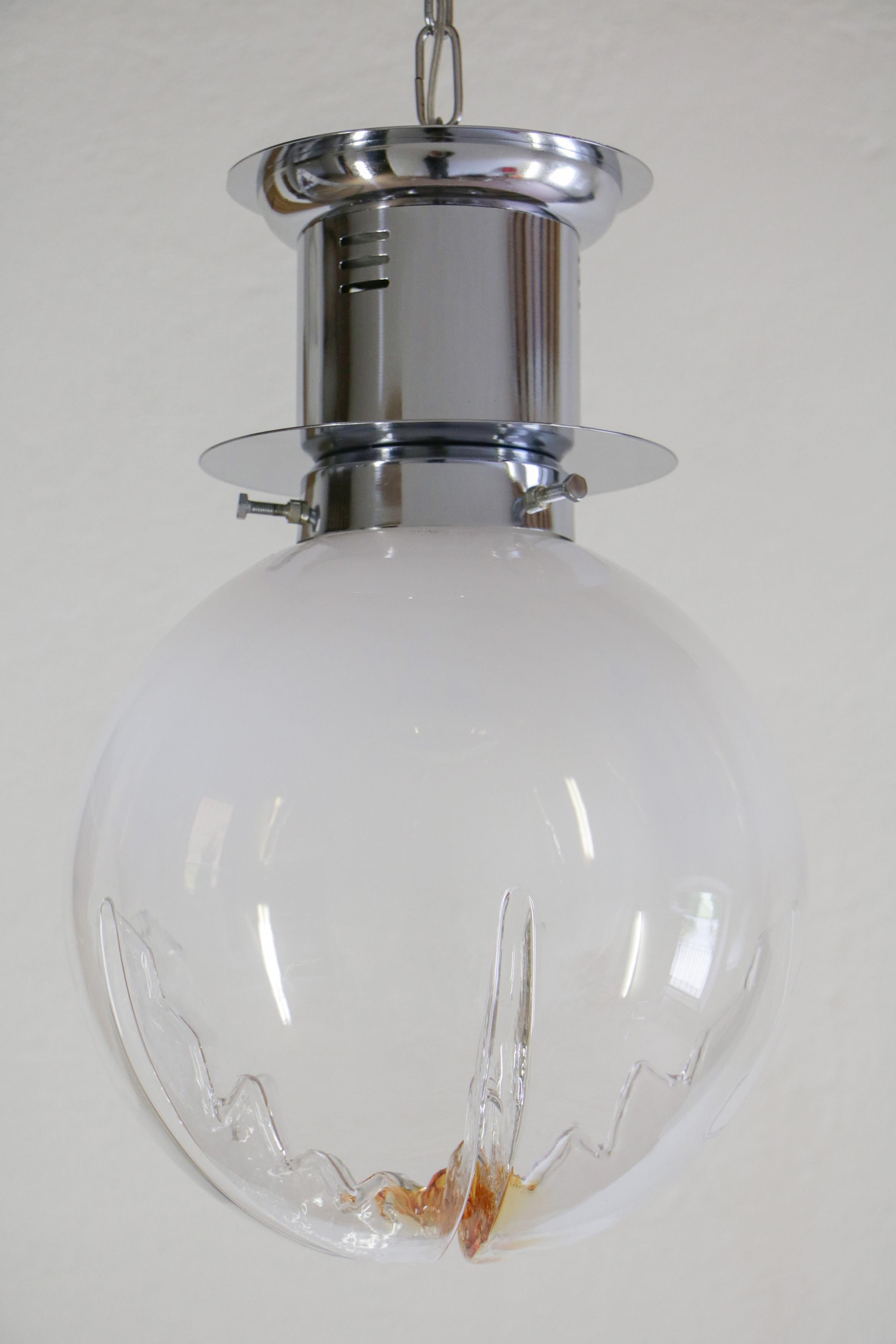 Late 20th Century Italian Space Age Ball Pendant Ceiling Lamp Attributed to Mazzega, 1970s For Sale