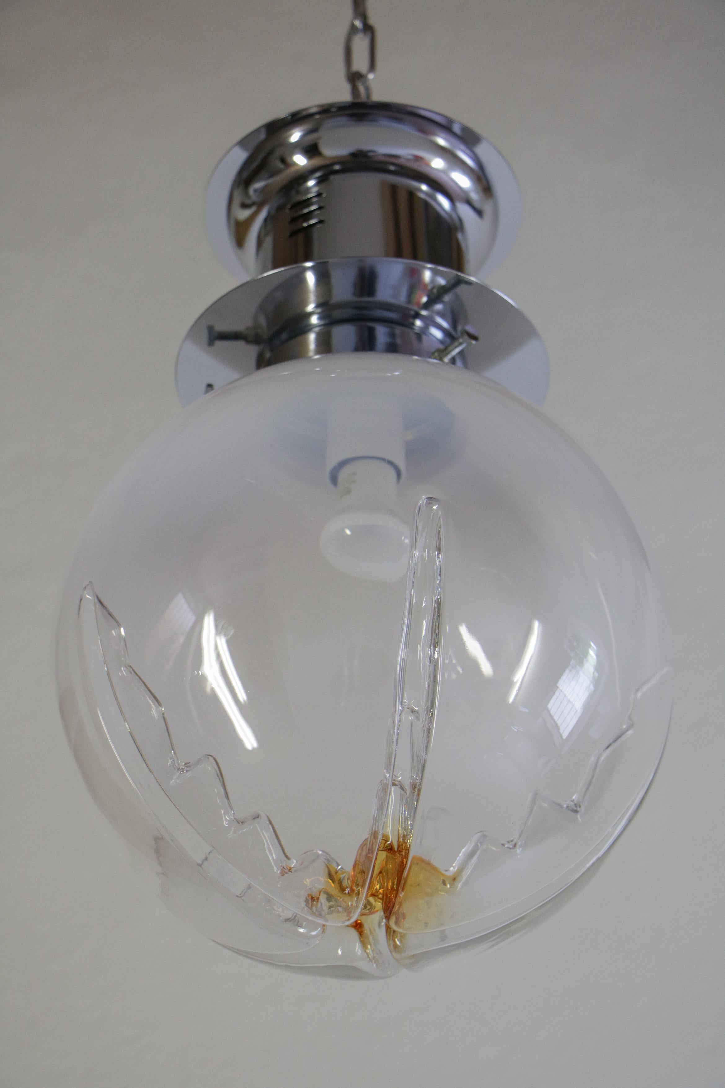 Aluminum Italian Space Age Ball Pendant Ceiling Lamp Attributed to Mazzega, 1970s For Sale