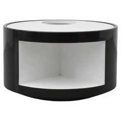 Italian Space Age Black and White Rolling Bar Cart and Side Table, Circa 1980s