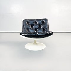 Italian Space Age Black Leather and Abs Plastic Armchair by Play, 1970s