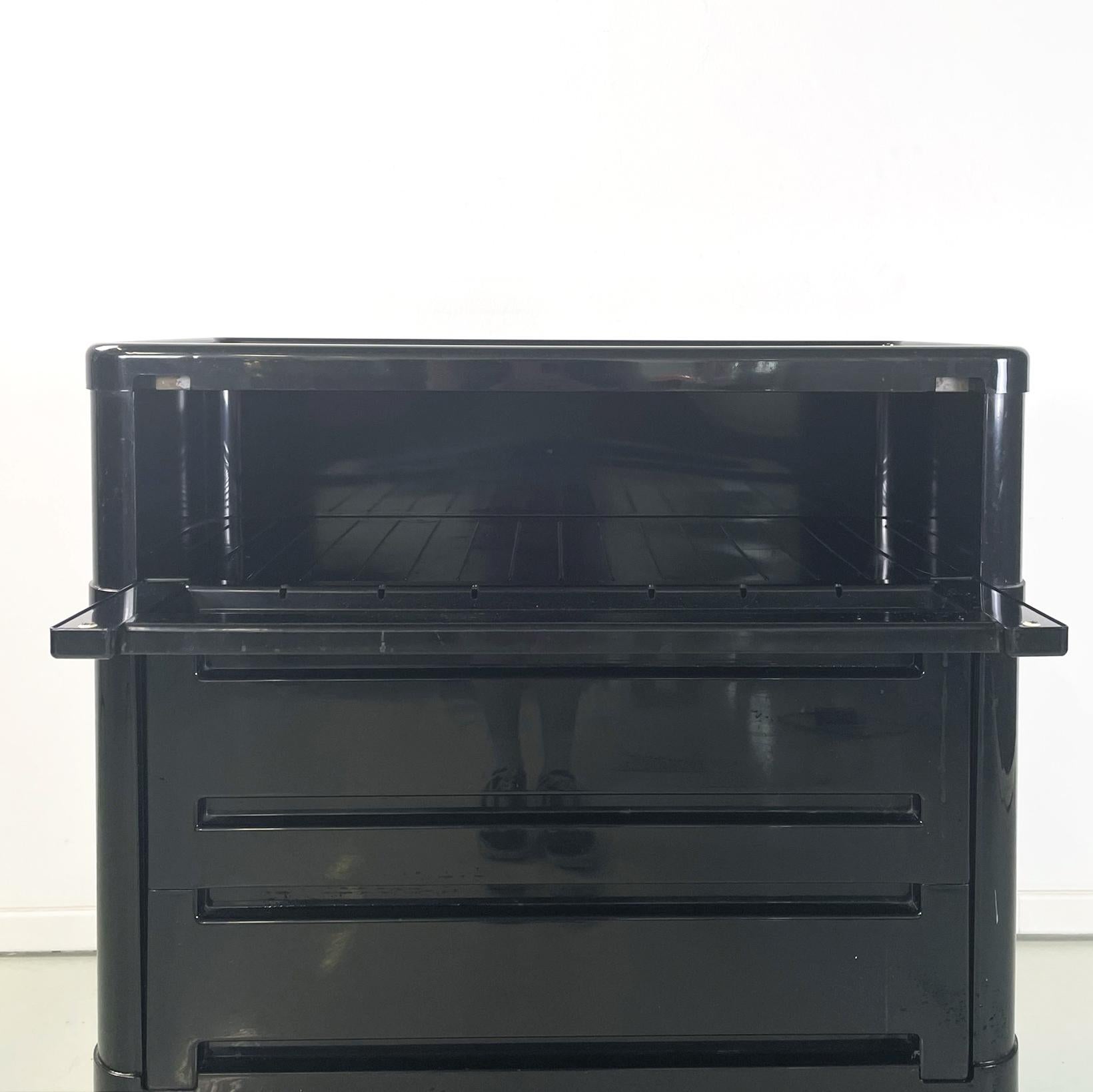 Plastic Italian Space age black modular chest of drawer 4964 Olaf Von Boh Kartell 1970s For Sale
