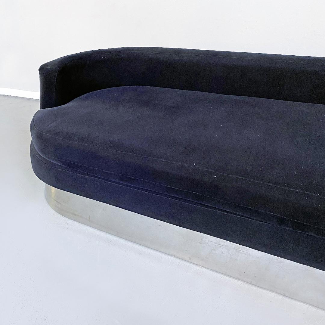 Italian Space Age Black Velvet and Chromed Steel Sofa and Armchairs, 1970s 6