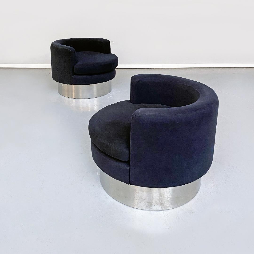 Italian Space Age Black Velvet and Chromed Steel Sofa and Armchairs, 1970s 7