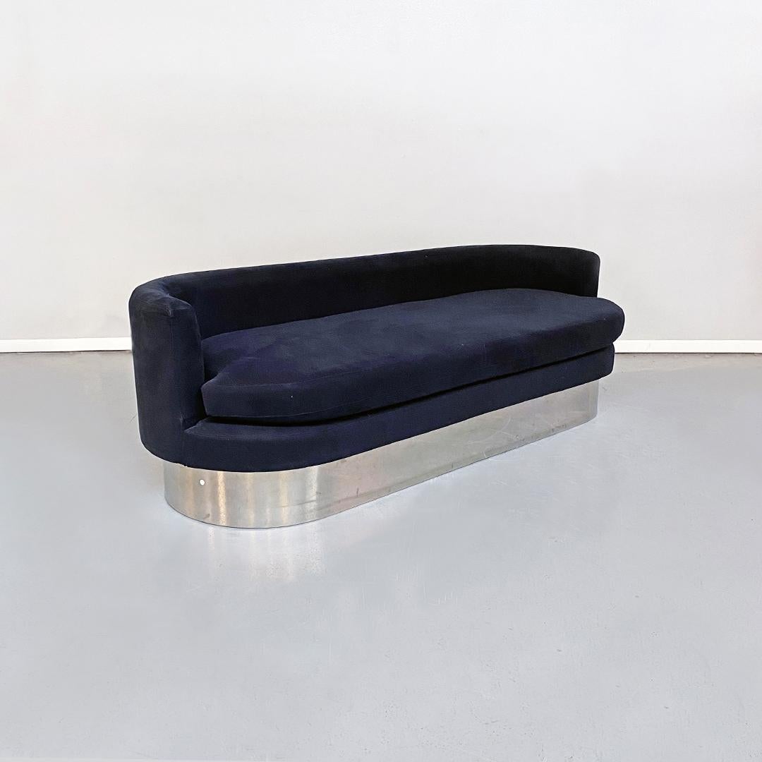 Italian Space Age Black Velvet and Chromed Steel Sofa and Armchairs, 1970s In Good Condition In MIlano, IT