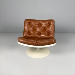 Italian Space Age brown leather and white plastic armchair by Play, 1970s