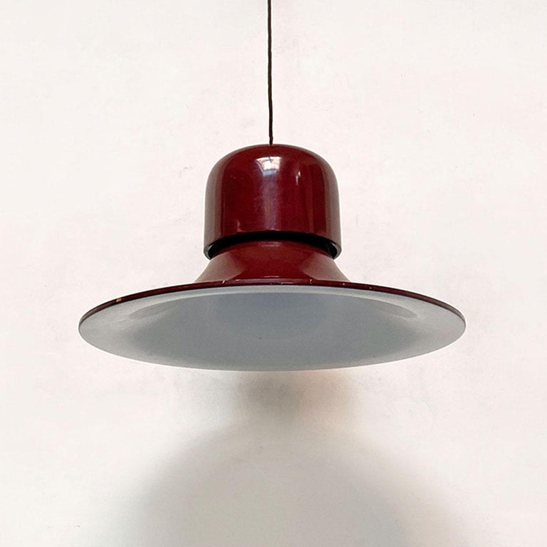 Italian Space Age Burgundy the Hat Chandelier by Joe Colombo for Stilnovo, 1974 In Good Condition In MIlano, IT