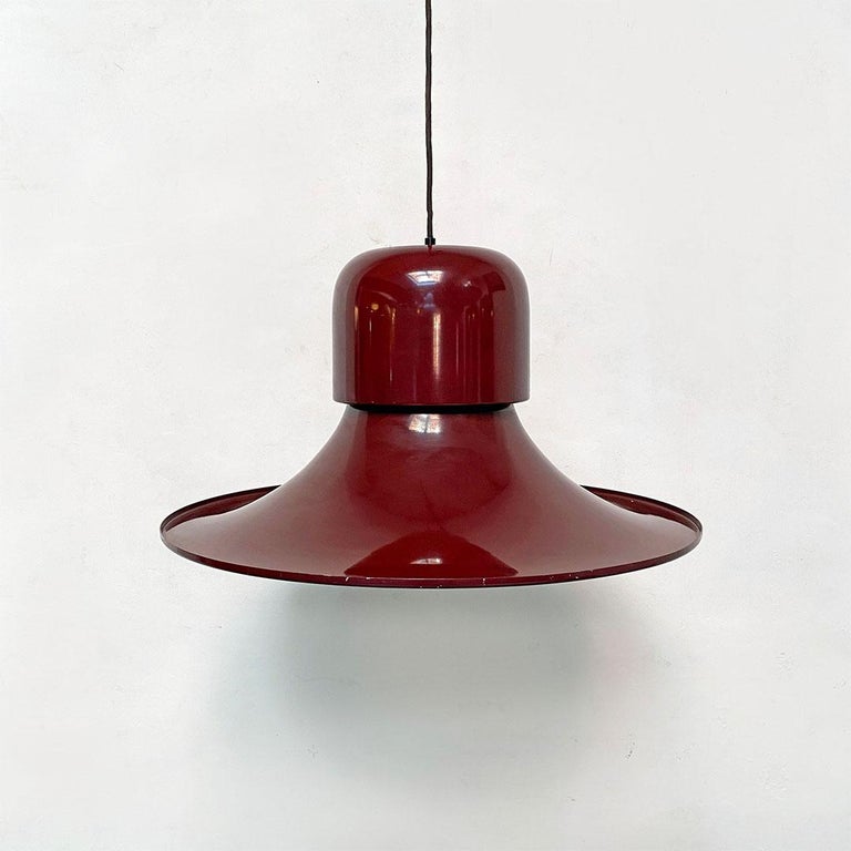 Late 20th Century Italian Space Age Burgundy the Hat Chandelier by Joe Colombo for Stilnovo, 1974