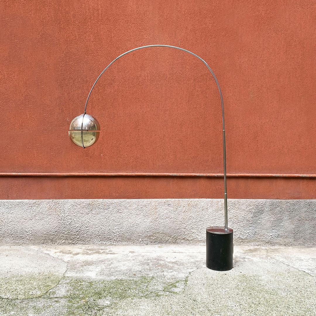 Late 20th Century Italian Space Age, Cast Iron and Steel Arc Floor Lamp by Studio Reggiani, 1970s For Sale