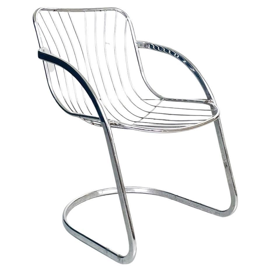 Italian Space Age Chair in Curved Chromed Steel, 1970s