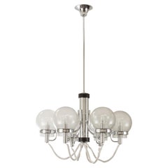 Italian Space Age chandelier 1970s Made in Italy design, chrome and glass globes