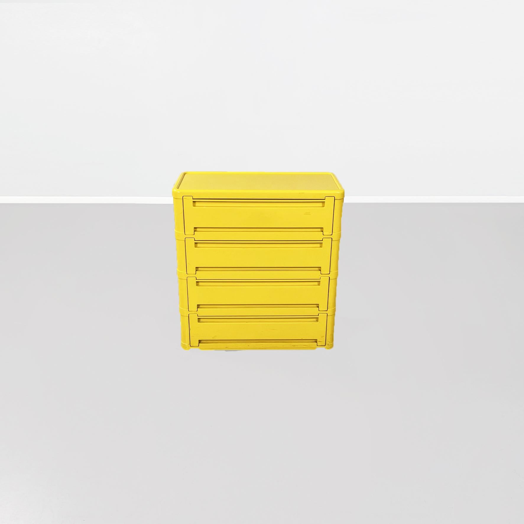 Modular yellow plastic chest of drawers, with hinged opening, usable as shoe rack.

Designed by Olaf Von Bohr for Kartell, logo present on the individual pieces.

1970s.

Good condition, light signs of aging

Measurements: 73 x 33.5 x 76.5 H