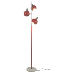 Vintage Italian Space Age Chrome and Red Lacquer Eyeball Floor Spotlamp Stilux Attr