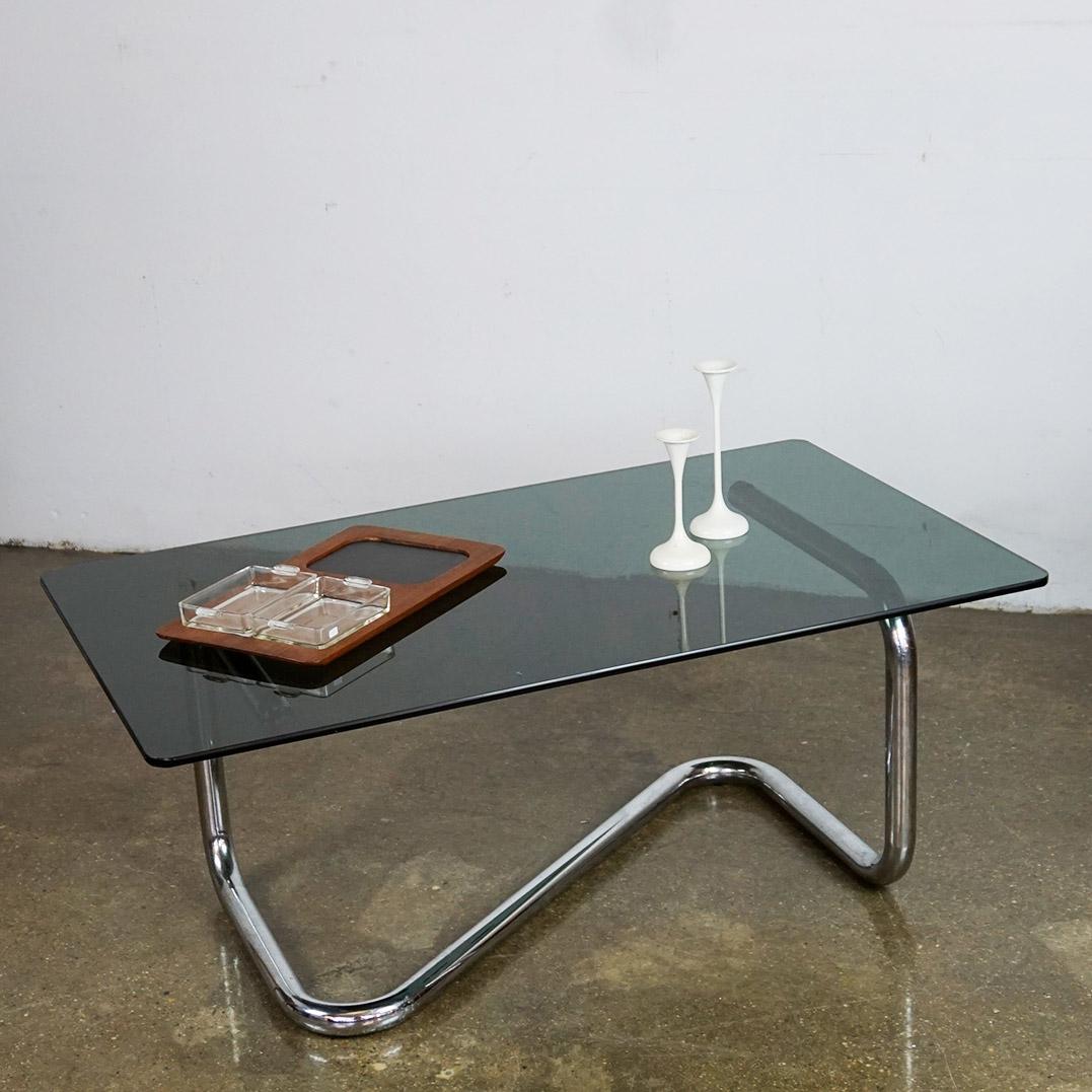 Italian Space Age Chrome and Smoked Glass Coffee Table 6