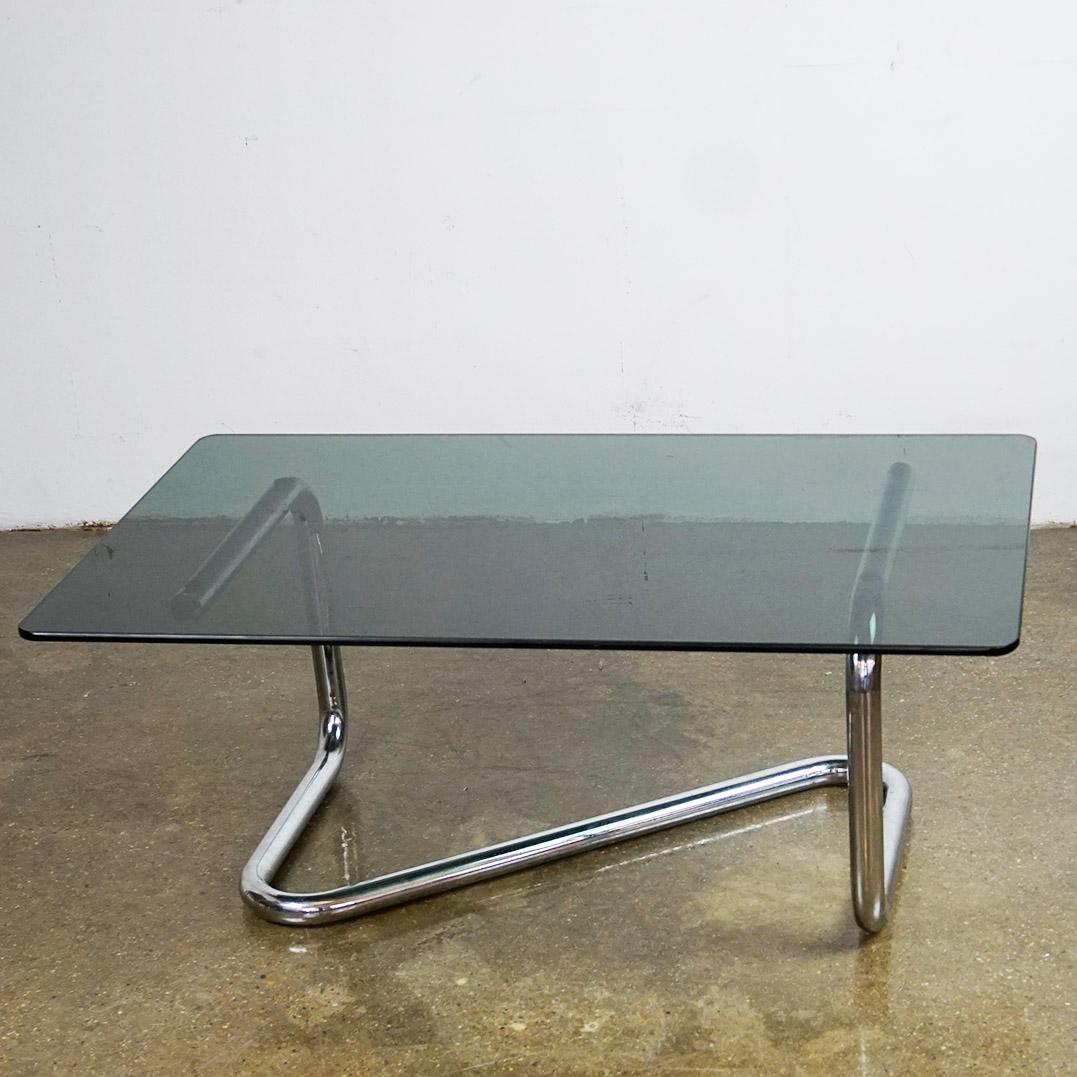 Italian Space Age Chrome and Smoked Glass Coffee Table 1