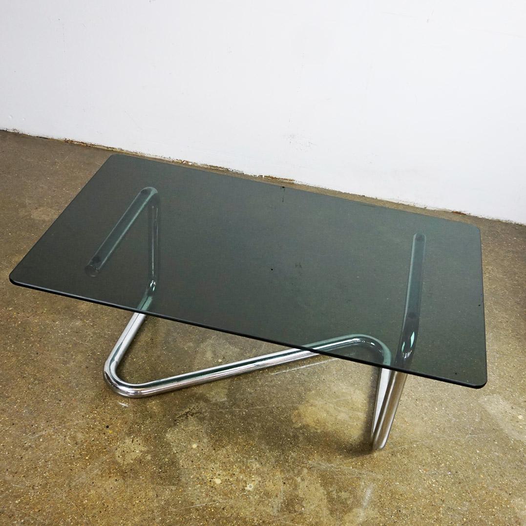 Italian Space Age Chrome and Smoked Glass Coffee Table 2