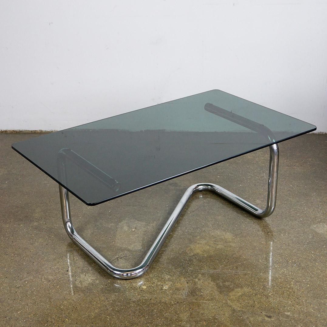 Italian Space Age Chrome and Smoked Glass Coffee Table 3