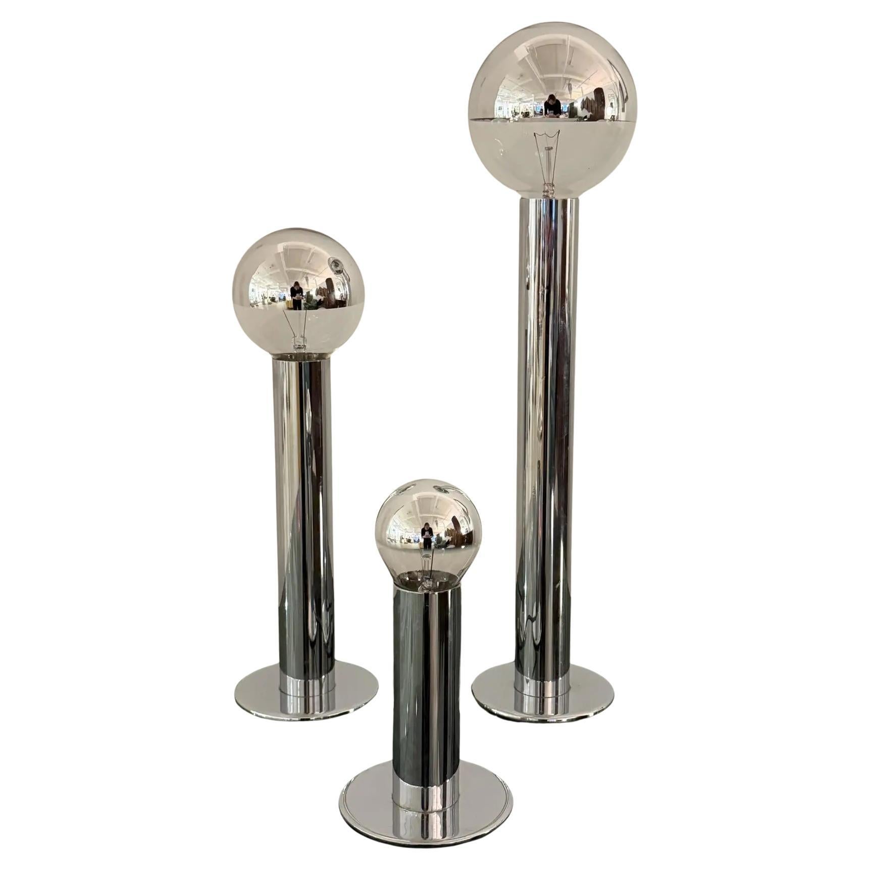 Italian Space Age Chrome Pillar Lamps, a Set of 3 For Sale