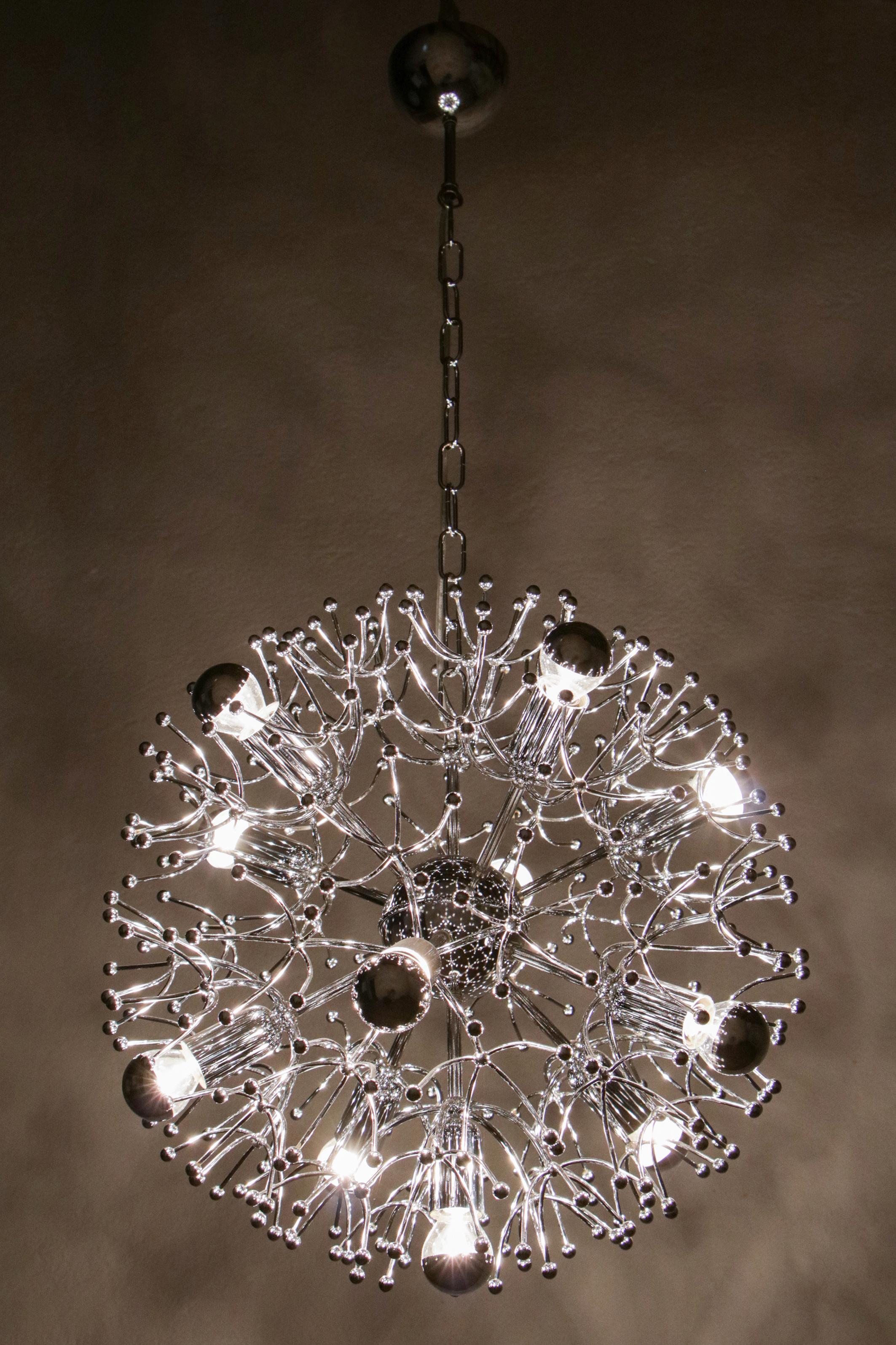 Italian Space Age Chrome Sputnik Chandelier, Pendant Lamp by Gaetano Sciolari For Sale 8