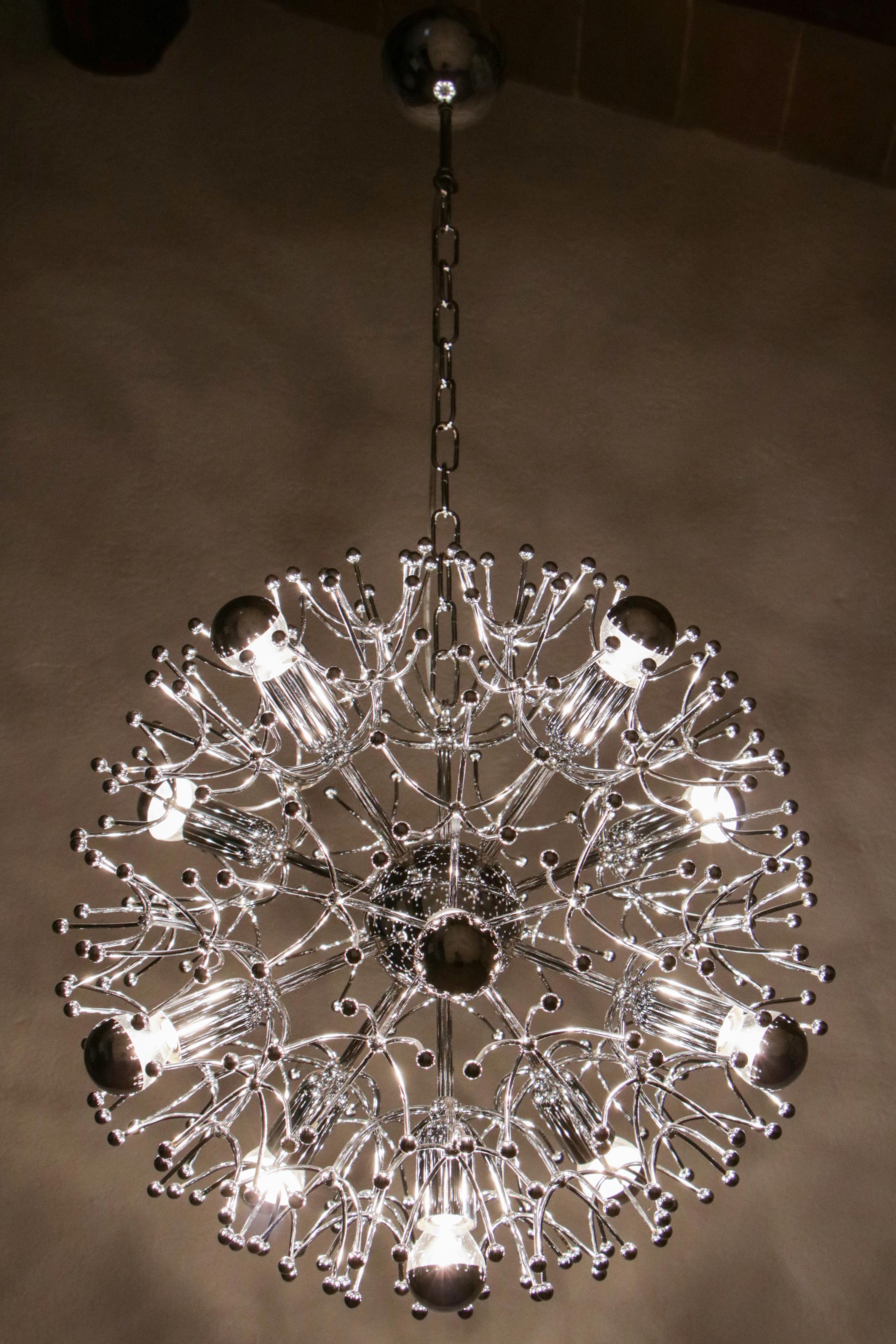 Italian Space Age Chrome Sputnik Chandelier, Pendant Lamp by Gaetano Sciolari For Sale 9