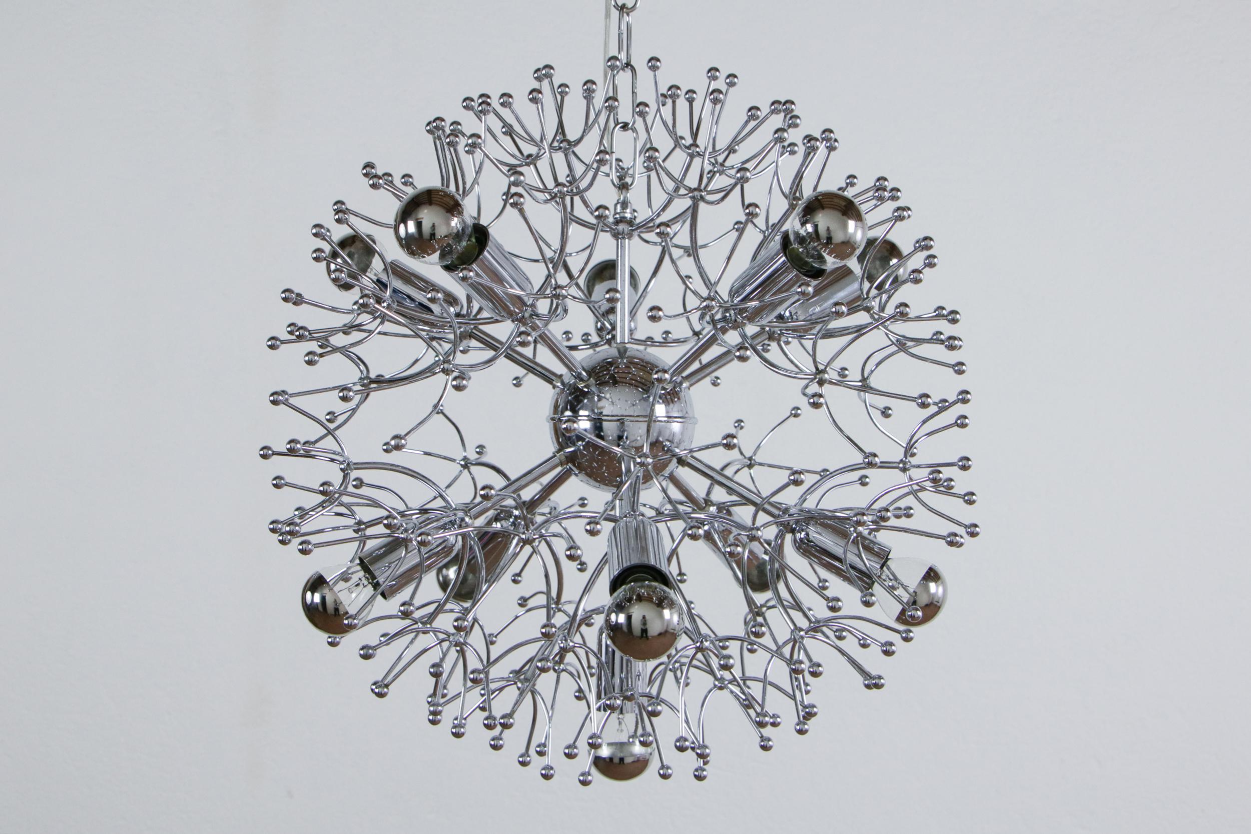Late 20th Century Italian Space Age Chrome Sputnik Chandelier, Pendant Lamp by Gaetano Sciolari For Sale