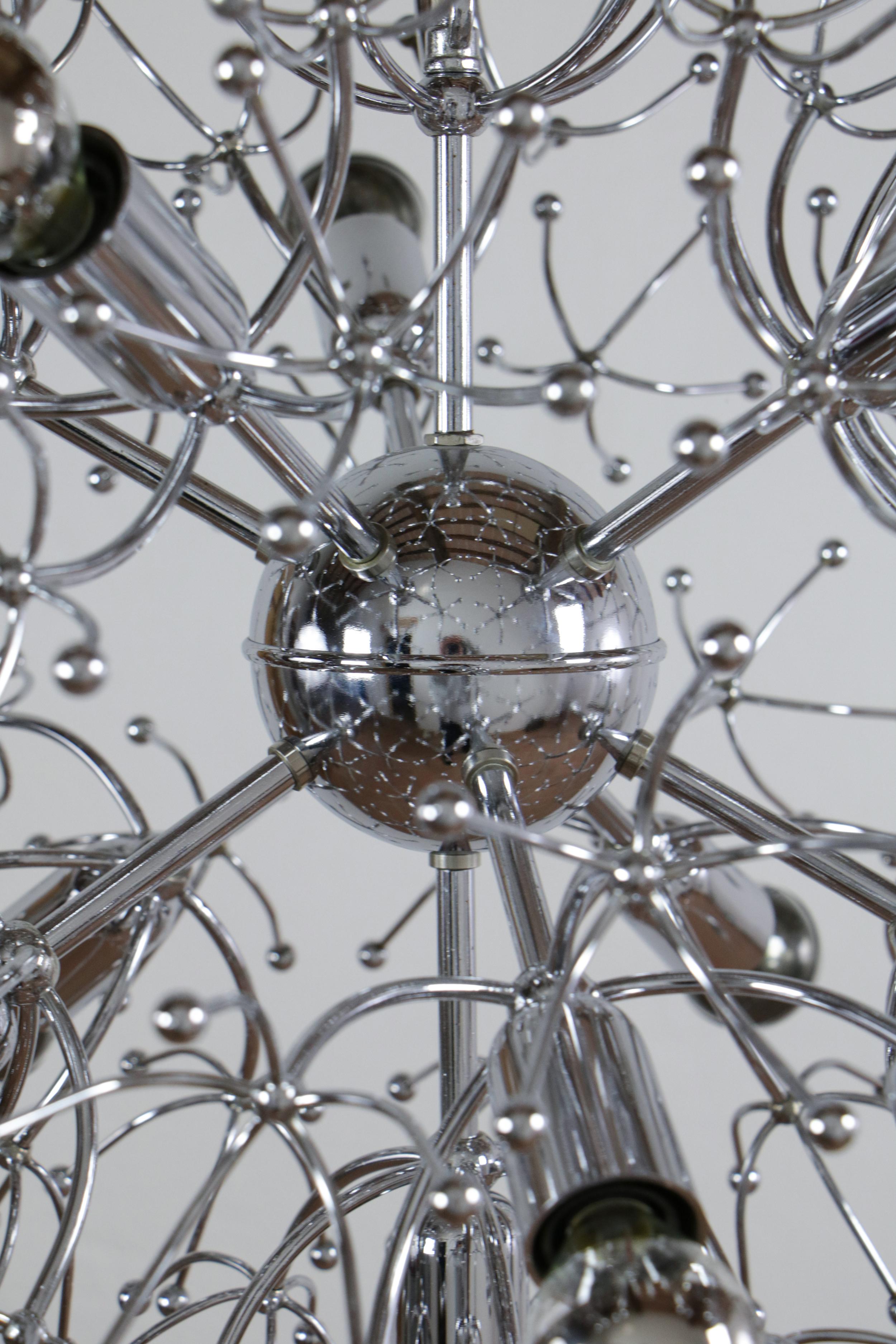 Italian Space Age Chrome Sputnik Chandelier, Pendant Lamp by Gaetano Sciolari For Sale 1