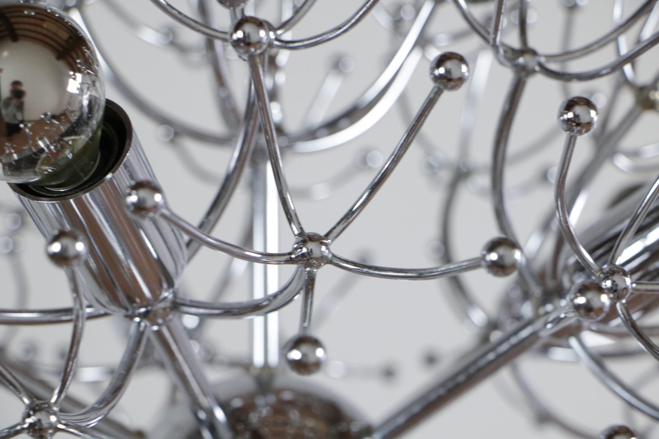 Italian Space Age Chrome Sputnik Chandelier, Pendant Lamp by Gaetano Sciolari For Sale 3