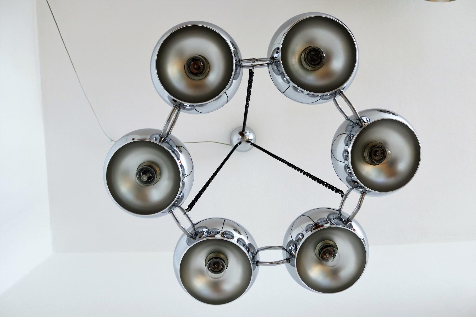 Italian Space Age Chromed Chandelier with Six Lights by Reggiani, 1970s 7