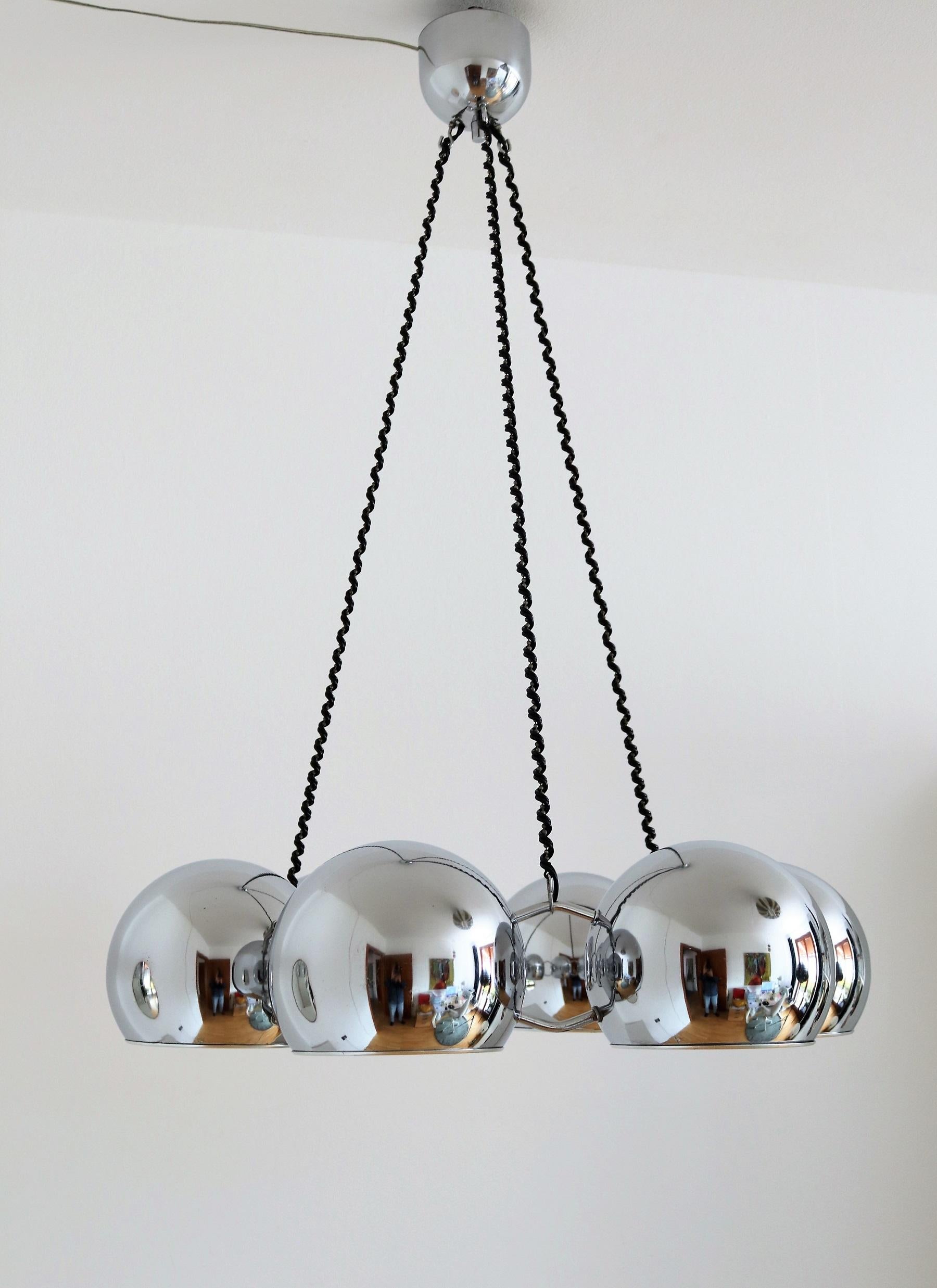 Italian Space Age Chromed Chandelier with Six Lights by Reggiani, 1970s 8