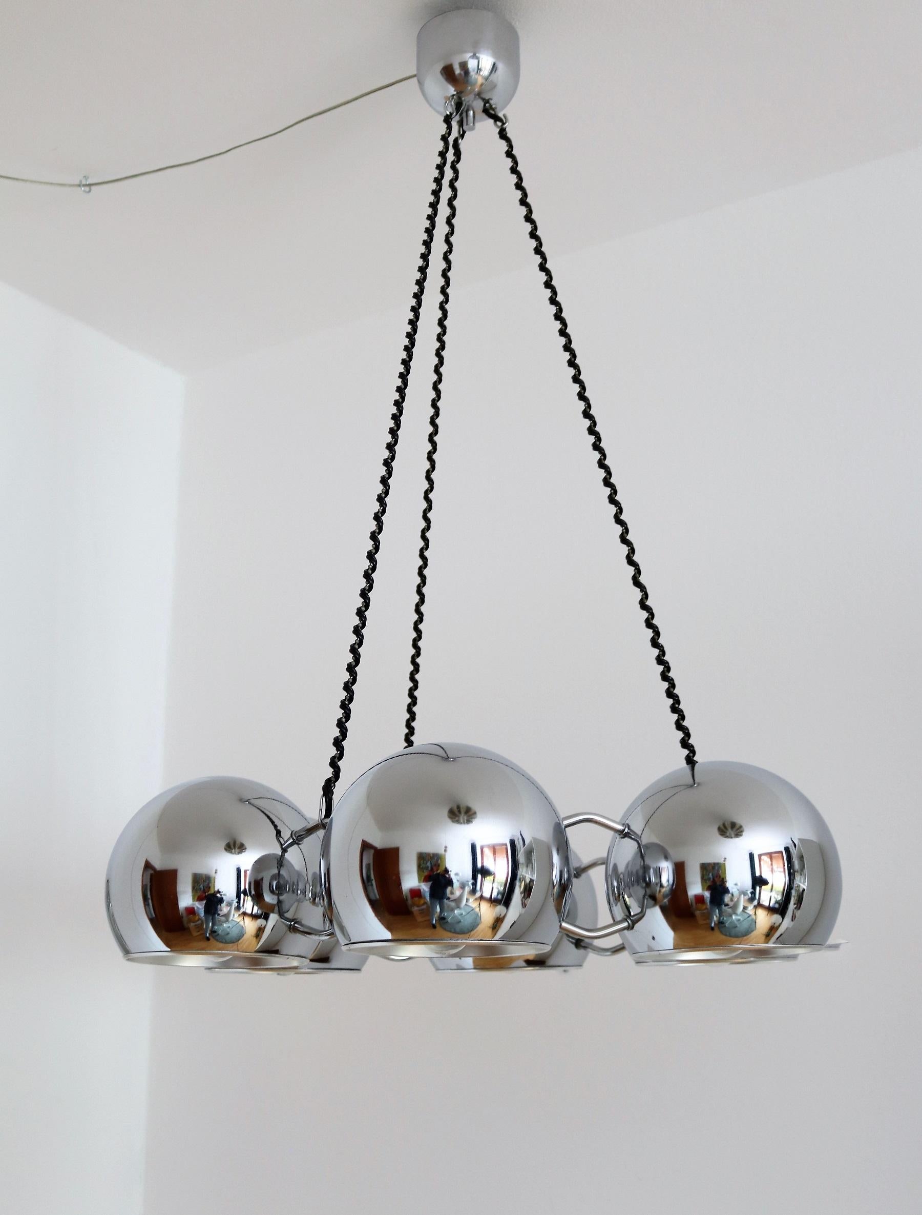 Italian Space Age Chromed Chandelier with Six Lights by Reggiani, 1970s 9