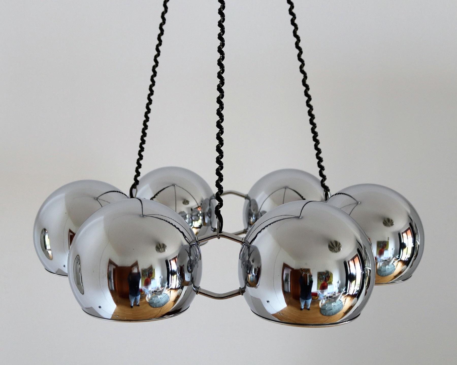 Italian Space Age Chromed Chandelier with Six Lights by Reggiani, 1970s 10
