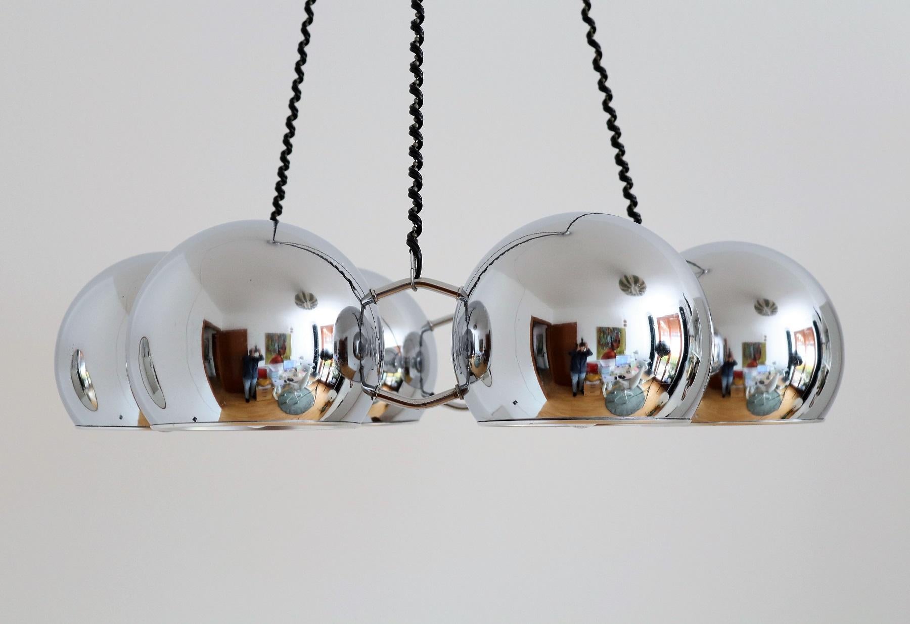 Italian Space Age Chromed Chandelier with Six Lights by Reggiani, 1970s 1