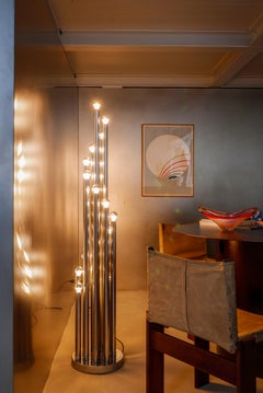 Vintage 1970s Italian Reggiani Fourteen Lights Chromed Floor Lamp