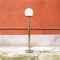 Italian Space Age Chromed Steel and Opaline Glass Floor Lamp, 1970s