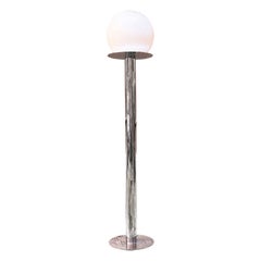 Italian Space Age Chromed Steel and Opaline Glass Floor Lamp, 1970s Italian Space Age Chromed Steel and Opaline Glass Floor Lamp, 1970s
