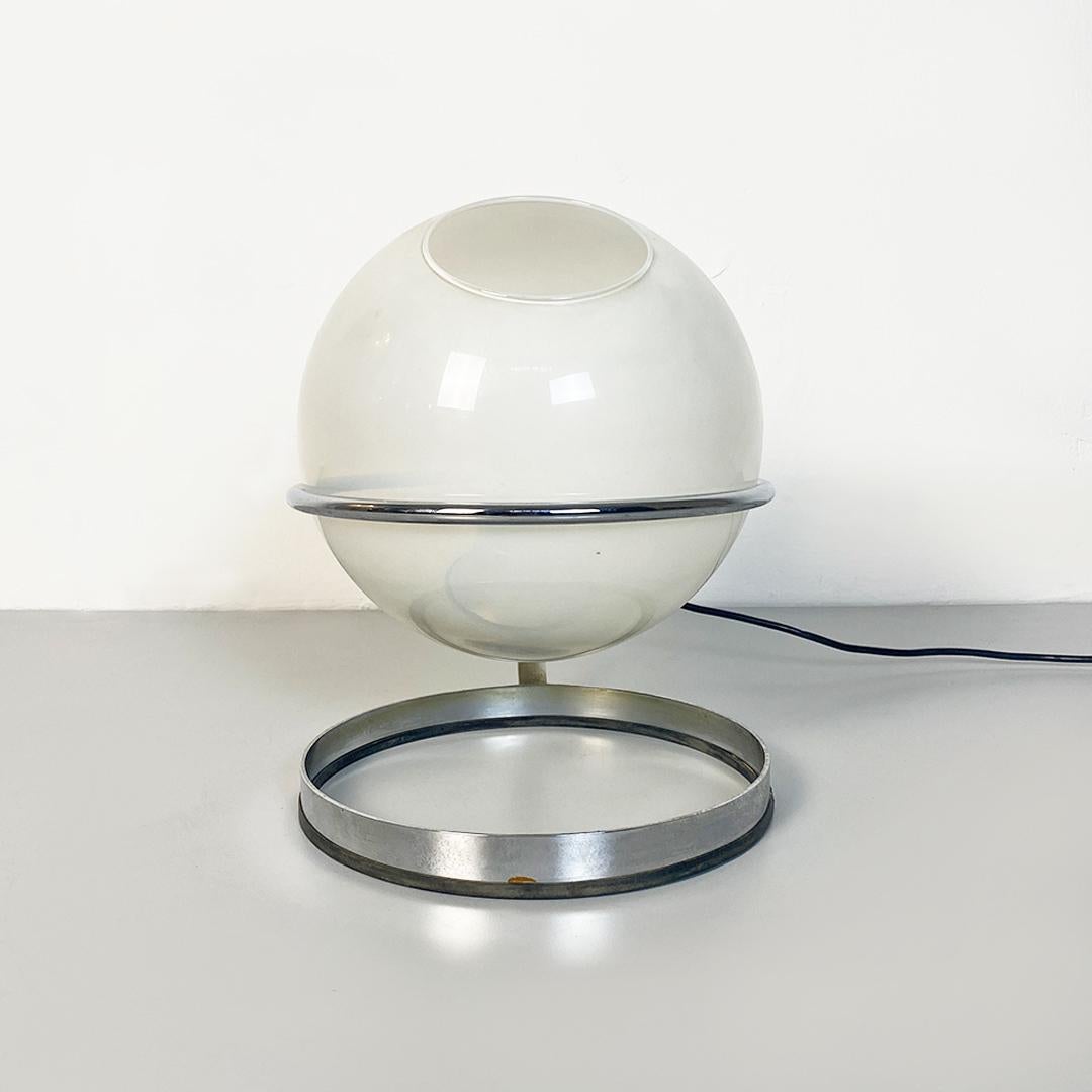 Italian Space Age Chromed Steel and Opaque Opaline Glass Table Lamp, 1970s 6