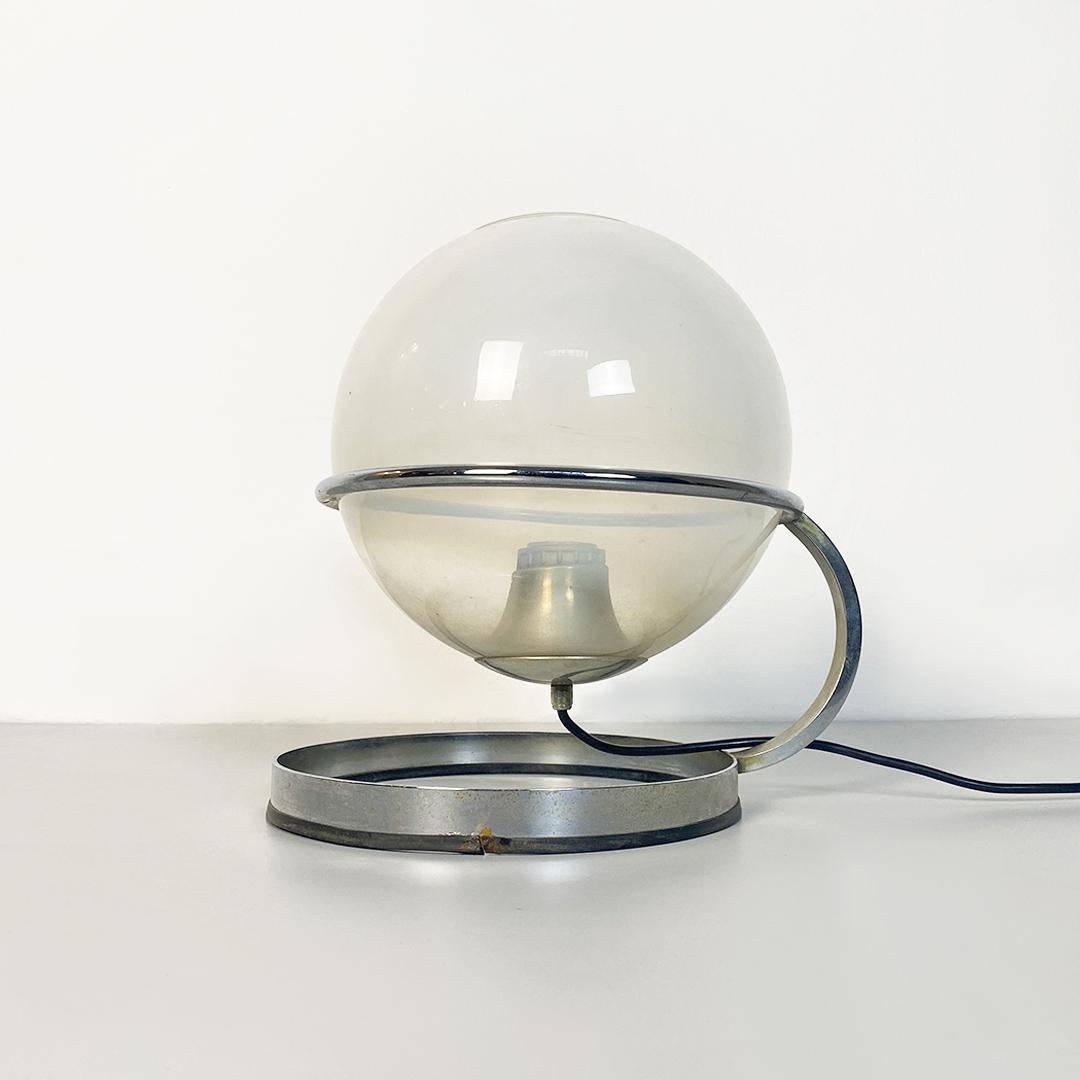 Italian Space Age Chromed Steel and Opaque Opaline Glass Table Lamp, 1970s 4