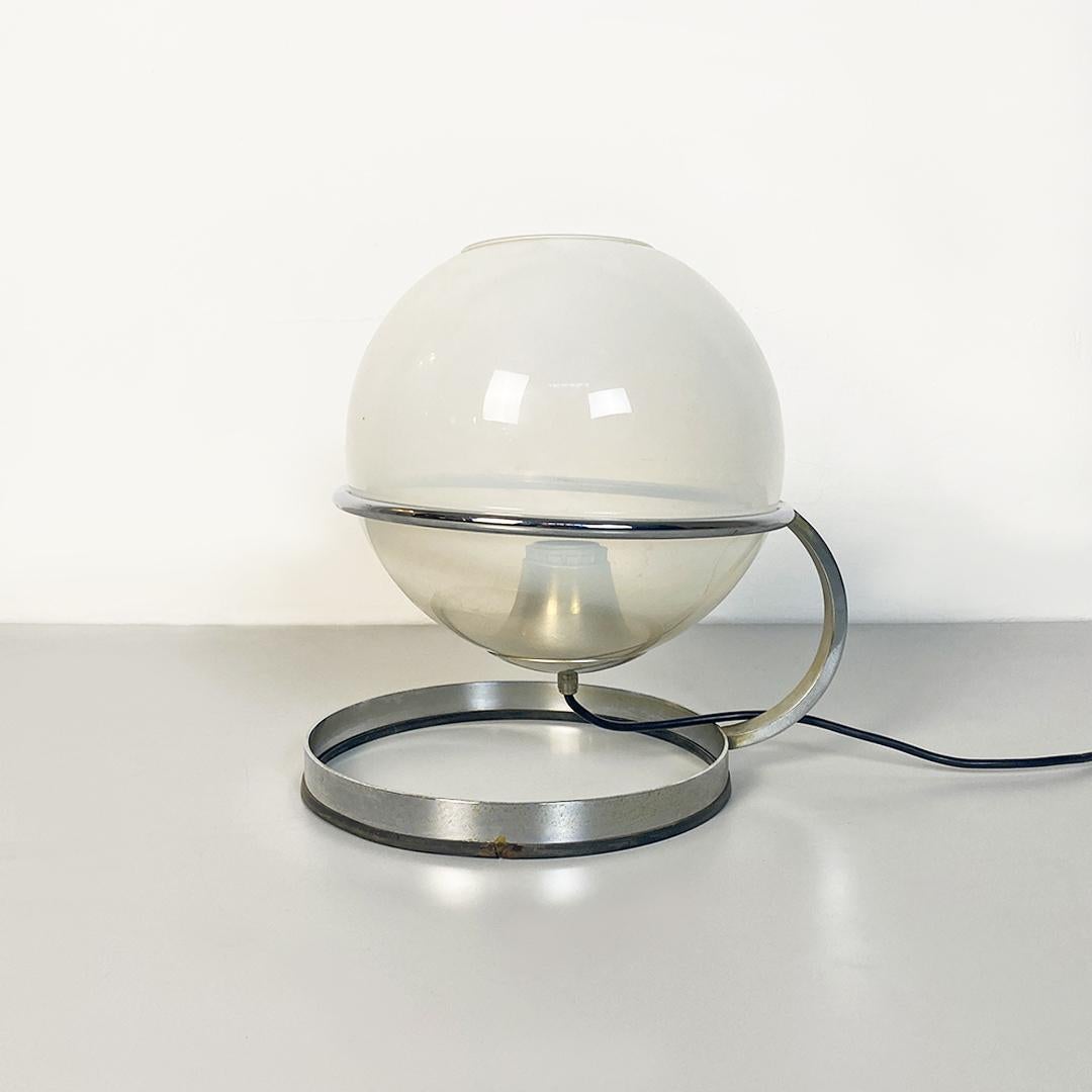 Italian Space Age Chromed Steel and Opaque Opaline Glass Table Lamp, 1970s 5