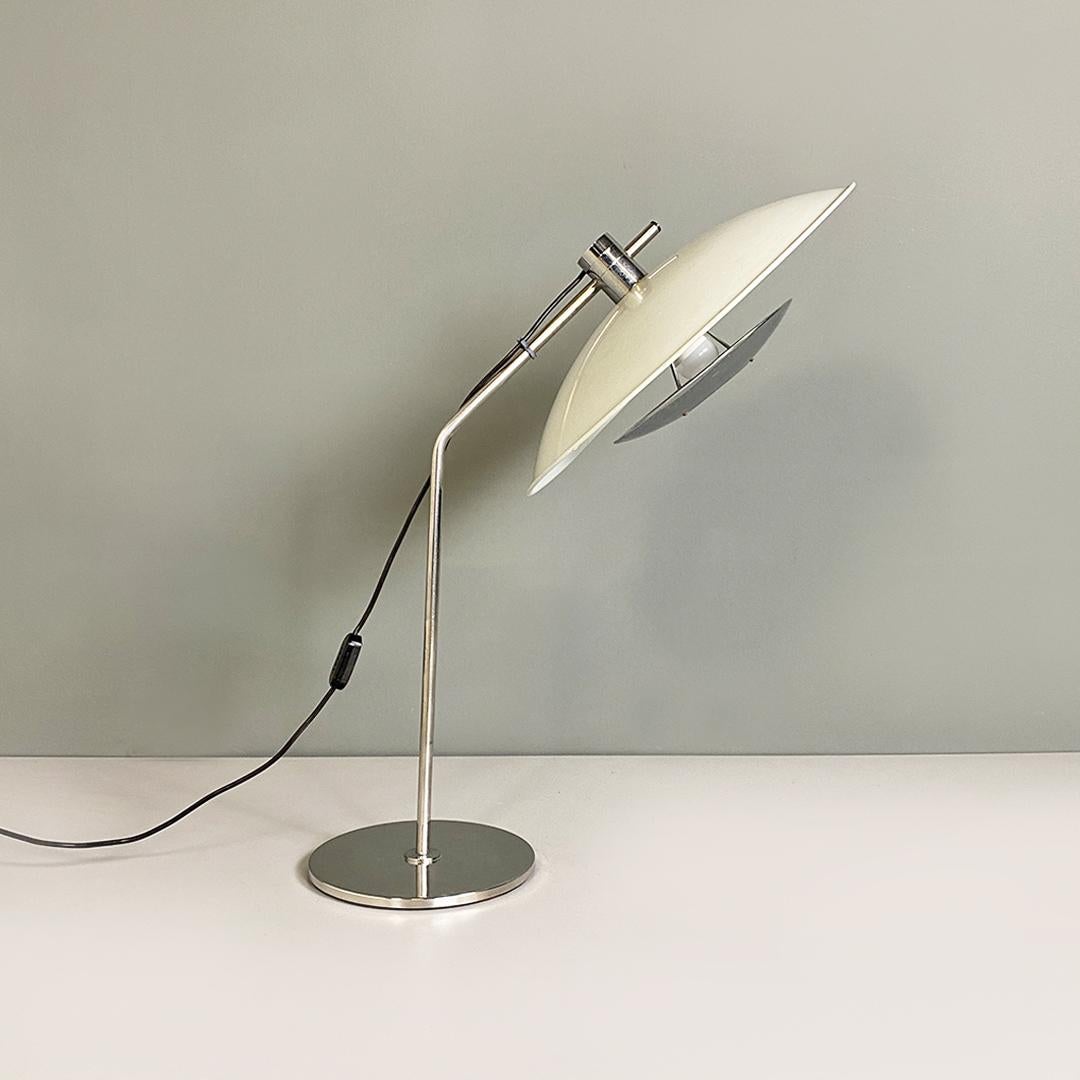 Italian Space Age Chromed Steel and White Metal Adjustable Table Lamp, 1970s For Sale 6