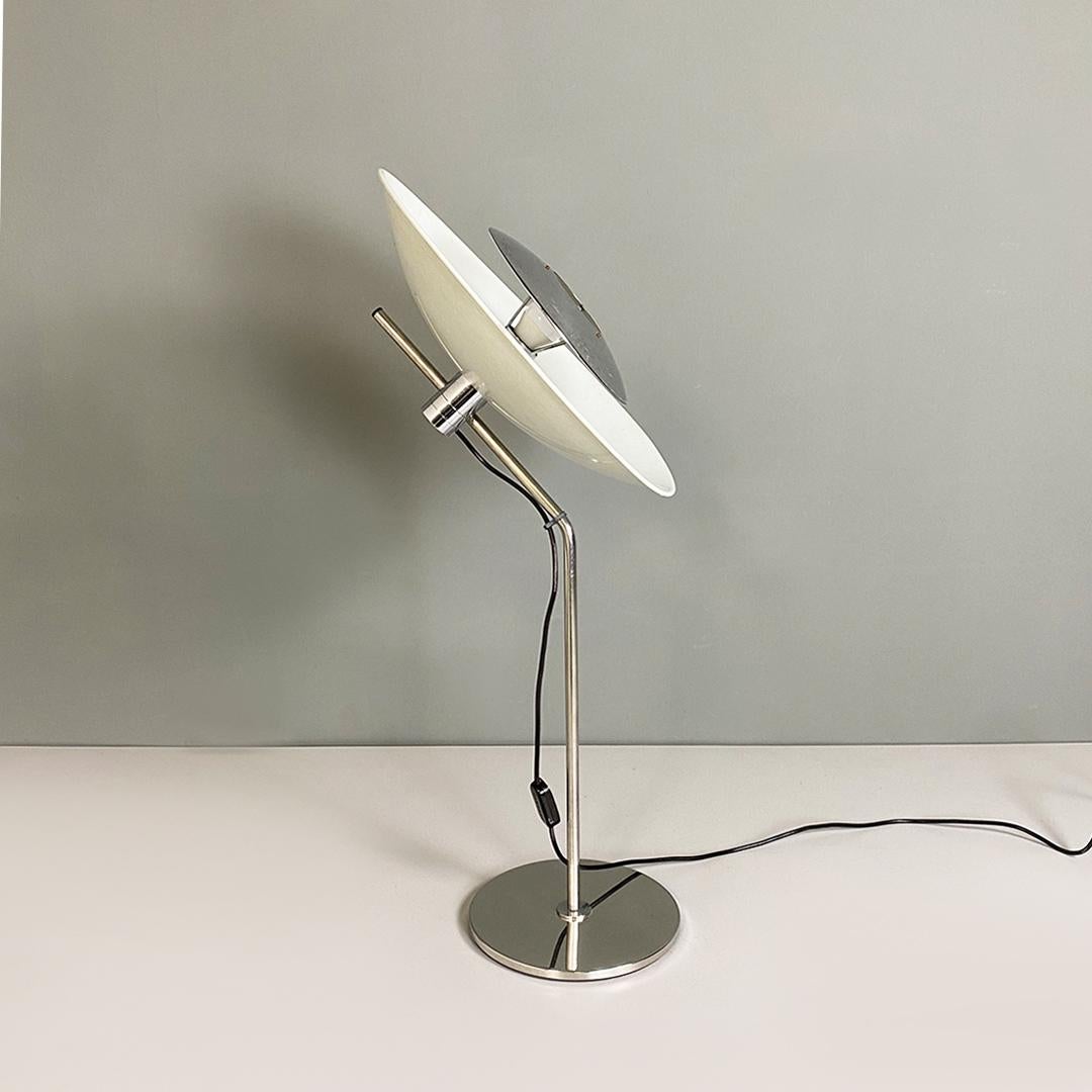 Late 20th Century Italian Space Age Chromed Steel and White Metal Adjustable Table Lamp, 1970s For Sale