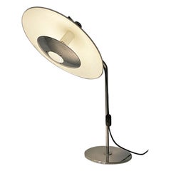 Italian Space Age Chromed Steel and White Metal Adjustable Table Lamp, 1970s