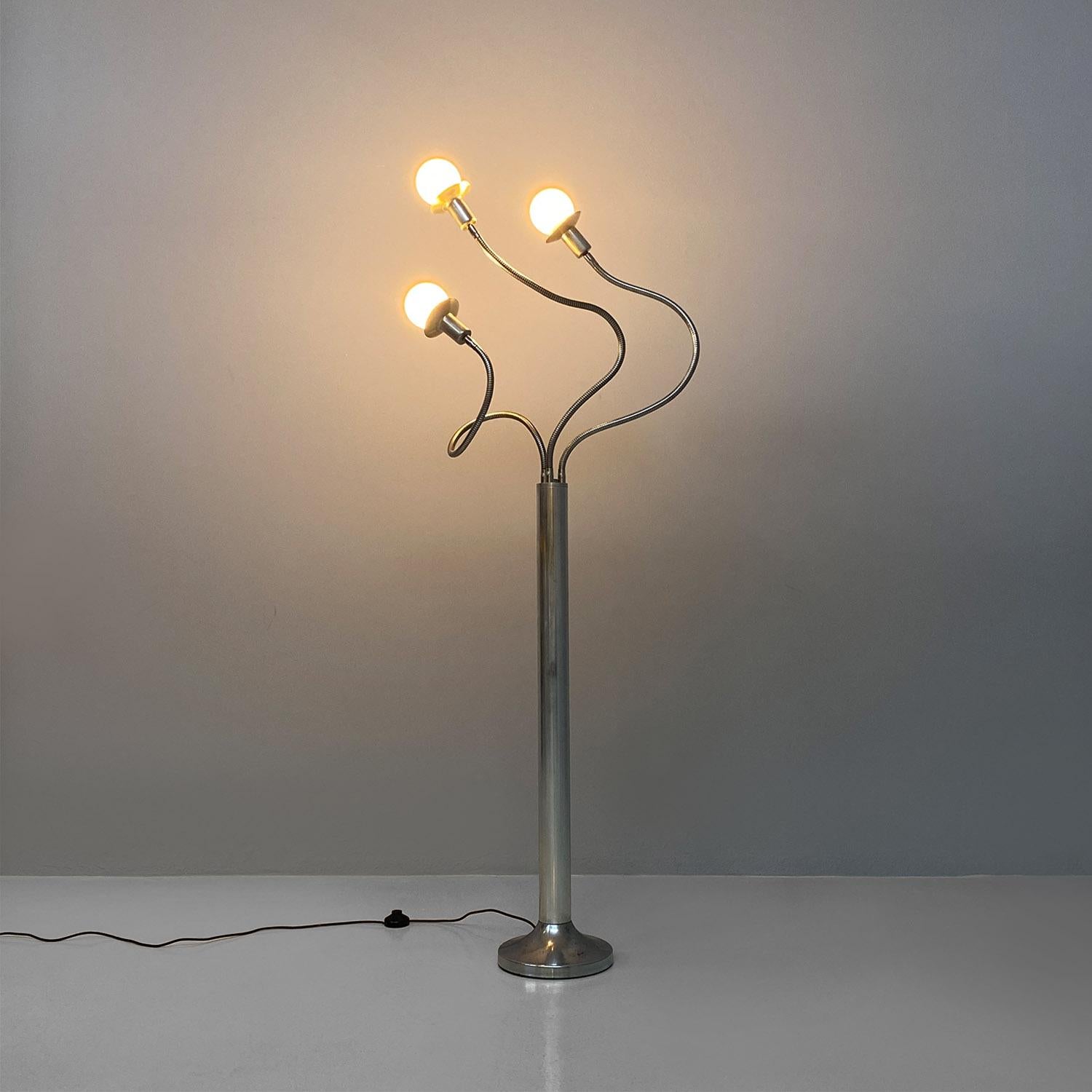 Italian space age chromed steel floor lamp with three directional arms, 1970s 9